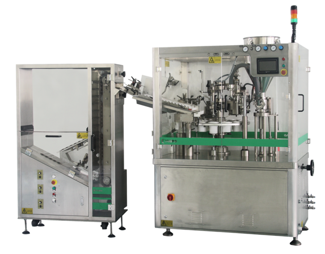 軟管灌裝封尾裝盒一體化 一只藥膏,一只洗面奶,一只牙膏,把物料裝進